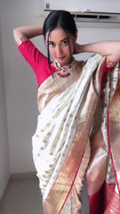 Trendy 1-Minute Ready To Wear Beige Soft Silk Saree - Colorful Saree