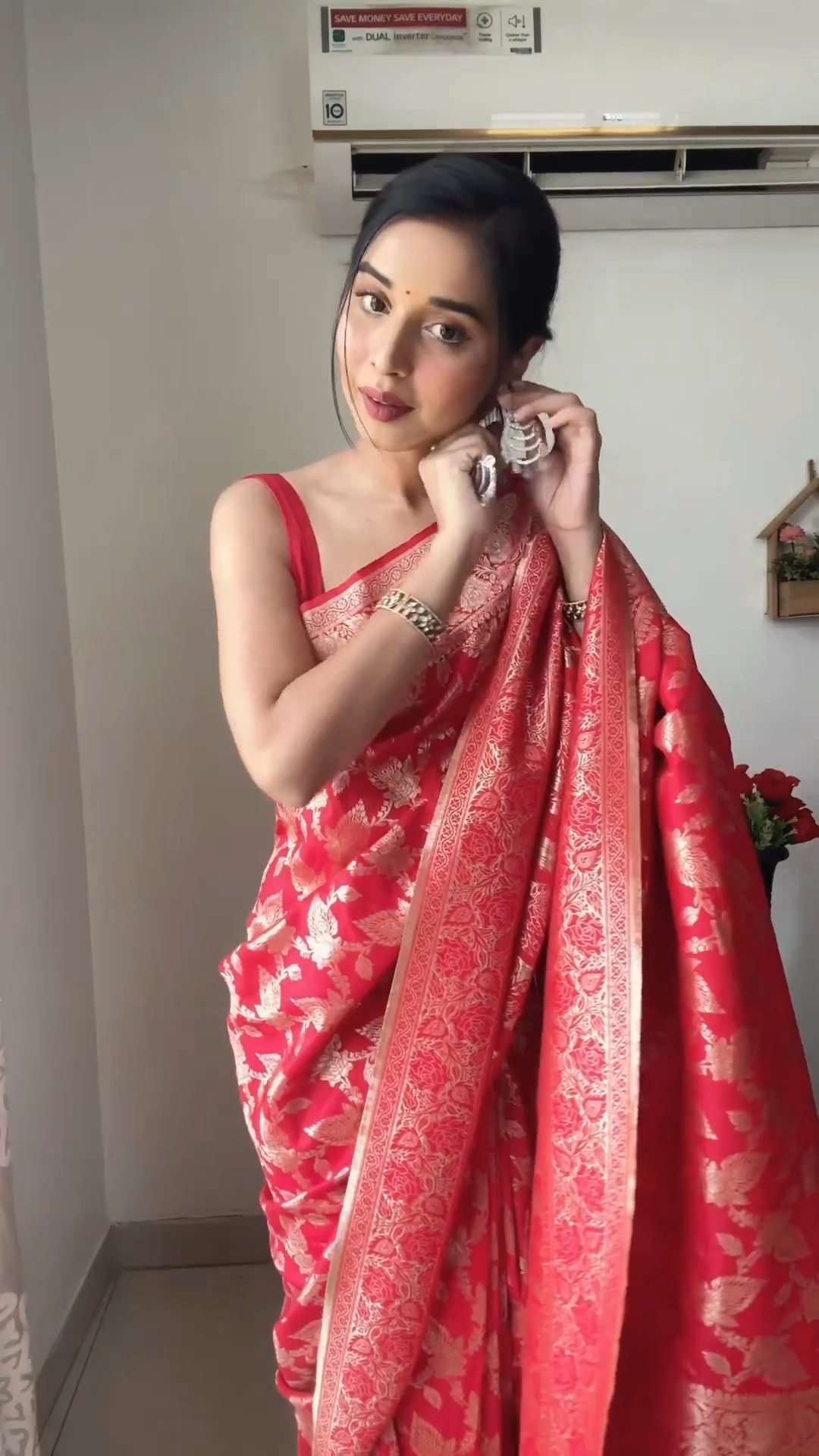 Classic 1-Minute Ready To Wear Red Soft Silk Saree - Colorful Saree