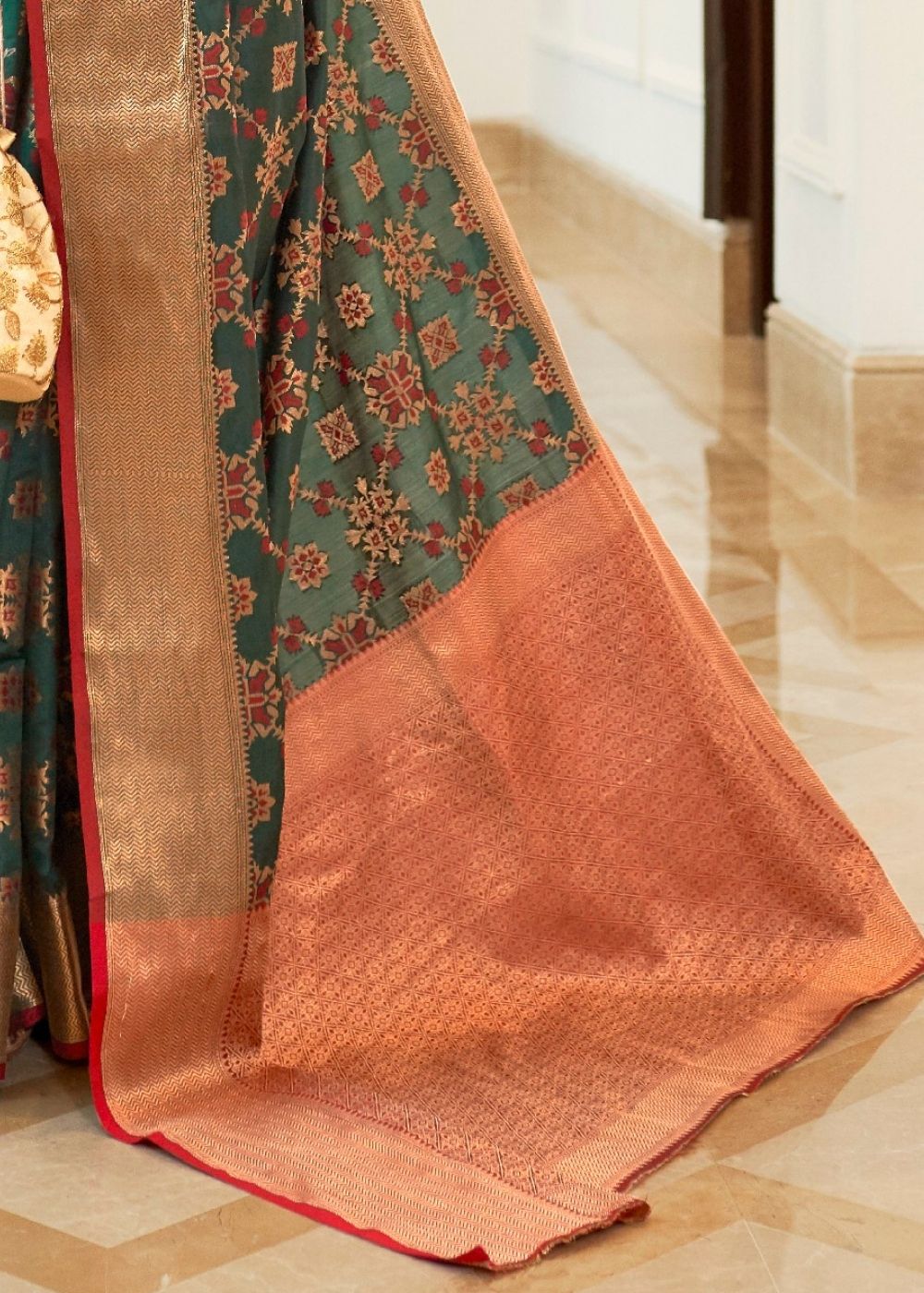 Dark Green Patola Silk Saree with Golden Border : Top Pick - Colorful Saree