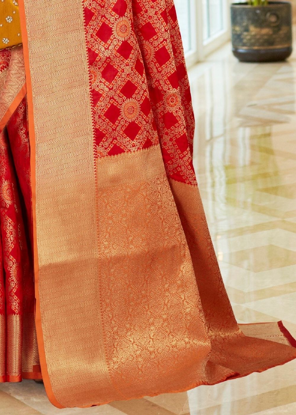 Red Patola Silk Saree with Golden Border - Colorful Saree