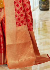 Red Patola Silk Saree with Golden Border - Colorful Saree