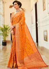 Orange Patola Silk Saree with Jaal work Border - Colorful Saree