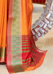 Bright Orange Handloom Woven Silk Saree - Colorful Saree