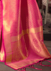 Hot Pink and Golden Blend Kanjivaram Soft Woven Silk Saree - Colorful Saree