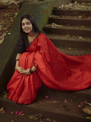 Exquisite Red Gadhwal Chex Saree with Arca Work and Lucknowi Work Blouse Colorful Saree