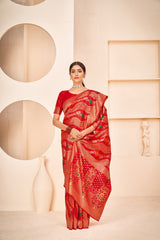 Red Color Wedding Wear Designer Art Silk Fabric Weaving Work Saree - Colorful Saree