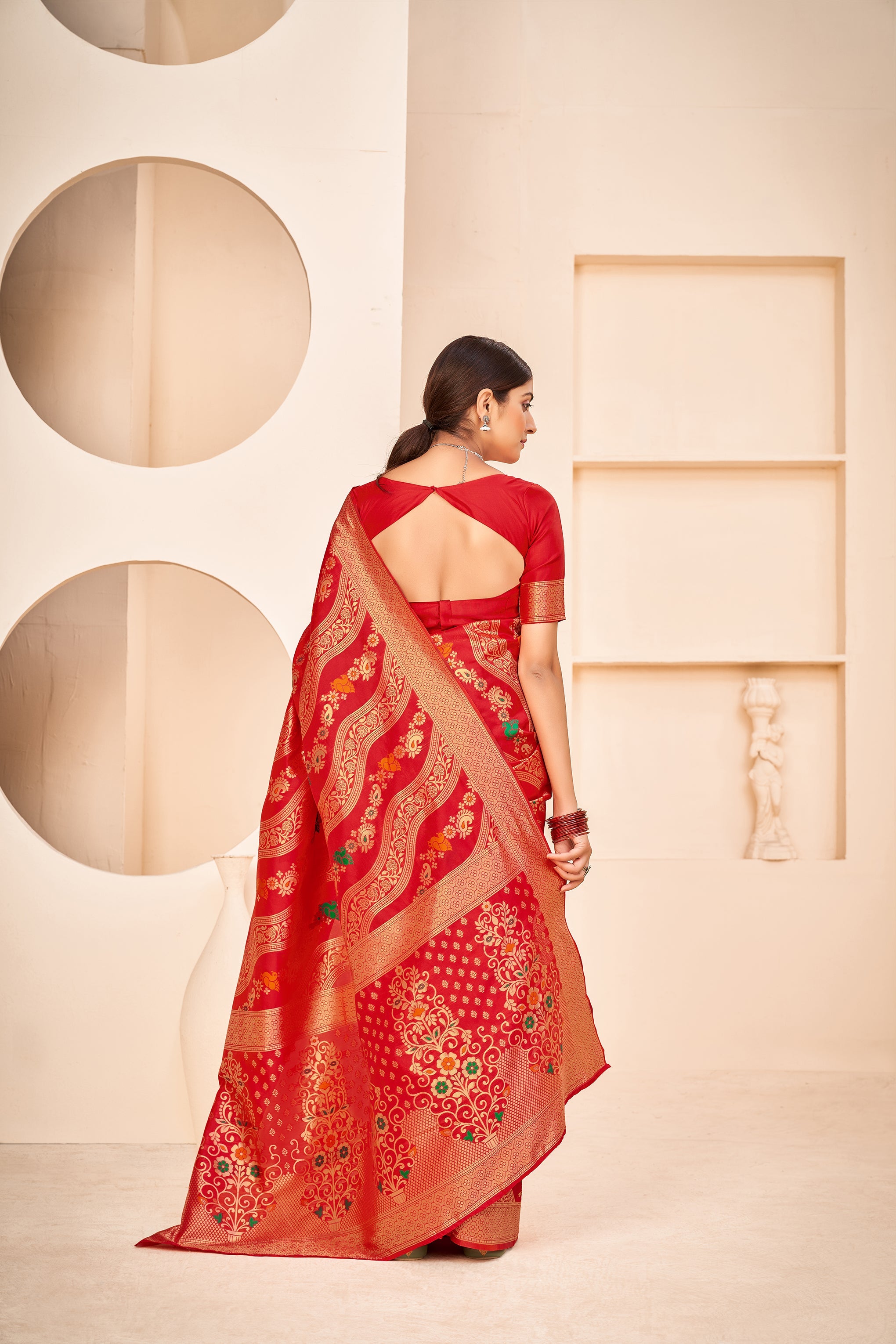 Red Color Wedding Wear Designer Art Silk Fabric Weaving Work Saree - Colorful Saree