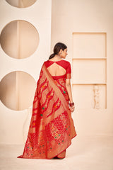 Red Color Wedding Wear Designer Art Silk Fabric Weaving Work Saree - Colorful Saree