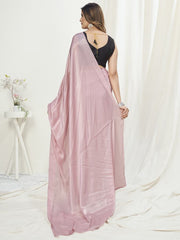 Rose Pink Ready to Wear One Minute Saree In Satin Silk - Colorful Saree