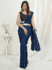 Royal Blue Ready to Wear One Minute Saree In Satin Silk - Colorful Saree