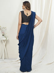 Royal Blue Ready to Wear One Minute Saree In Satin Silk - Colorful Saree