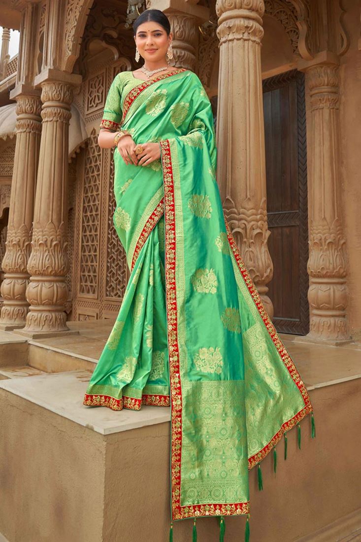 Banarasi Style silk Fabric Sea Green Color Weaving Work Brilliant Saree - Colorful Saree