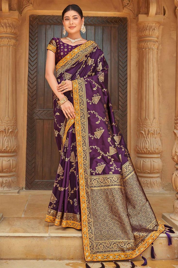 Banarasi Style silk Fabric Weaving Work Imposing Saree Purple Color - Colorful Saree