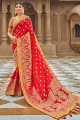 Blazing Red Color Banarasi Style silk Fabric Weaving Work Saree - Colorful Saree