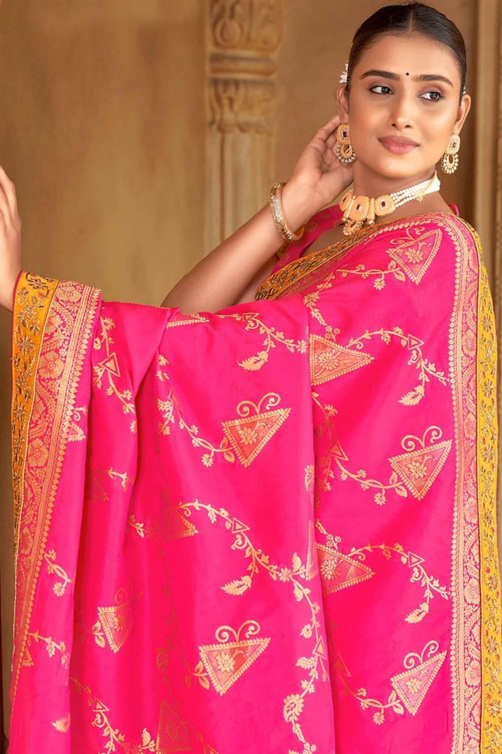 Banarasi Style silk Fabric Magenta Color Weaving Work Glamorous Saree - Colorful Saree