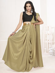 Sage Green Ready to Wear One Minute Lycra Saree - Colorful Saree