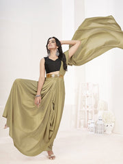 Sage Green Ready to Wear One Minute Lycra Saree - Colorful Saree