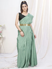 Sea Green Pre-Stitched Blended Silk Saree - Colorful Saree