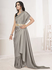Seal Grey Ready to Wear One Minute Lycra Saree - Colorful Saree