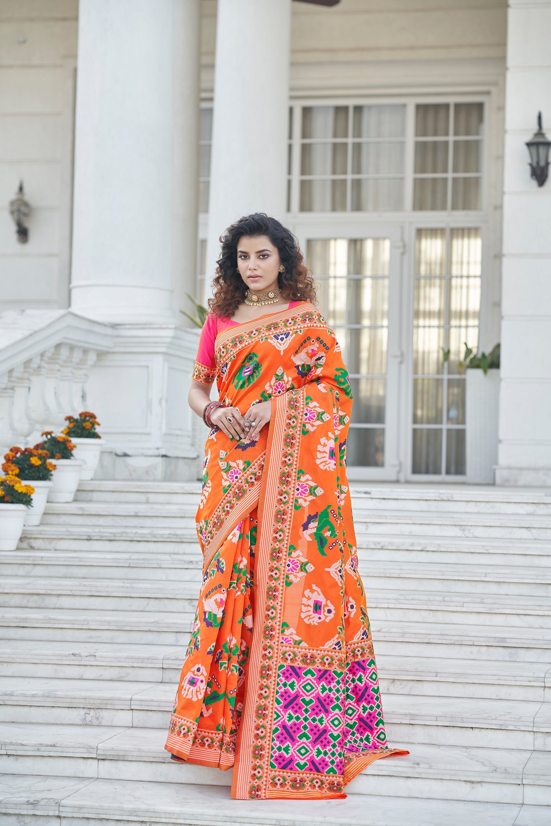 Seductive Orange Weaving Patola Silk Wedding Wear Saree - Colorful Saree