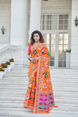 Seductive Orange Weaving Patola Silk Wedding Wear Saree - Colorful Saree