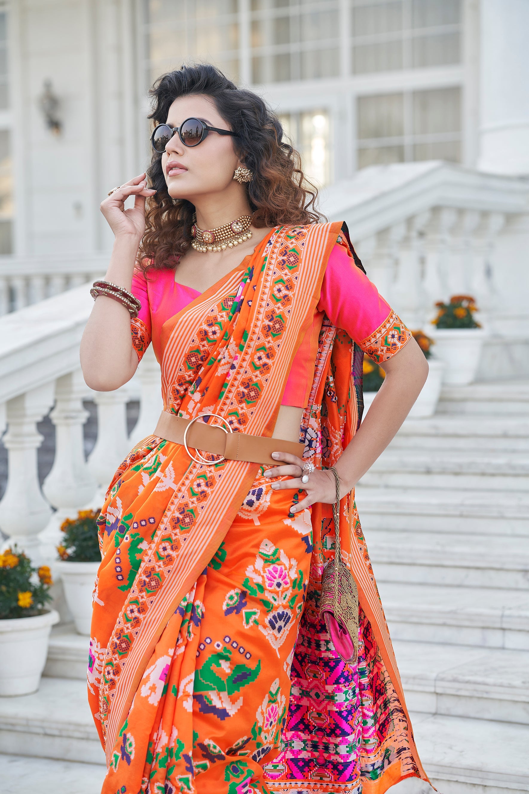 Seductive Orange Weaving Patola Silk Wedding Wear Saree - Colorful Saree