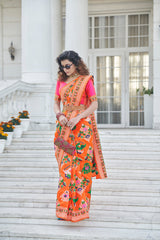 Seductive Orange Weaving Patola Silk Wedding Wear Saree - Colorful Saree