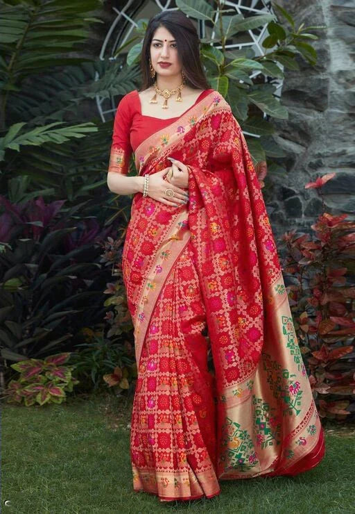 Impressive Red Soft Banarasi Silk Saree With Redolent Blouse Piece - Colorful Saree
