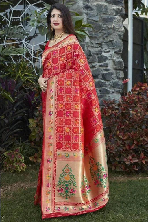 Impressive Red Soft Banarasi Silk Saree With Redolent Blouse Piece - Colorful Saree