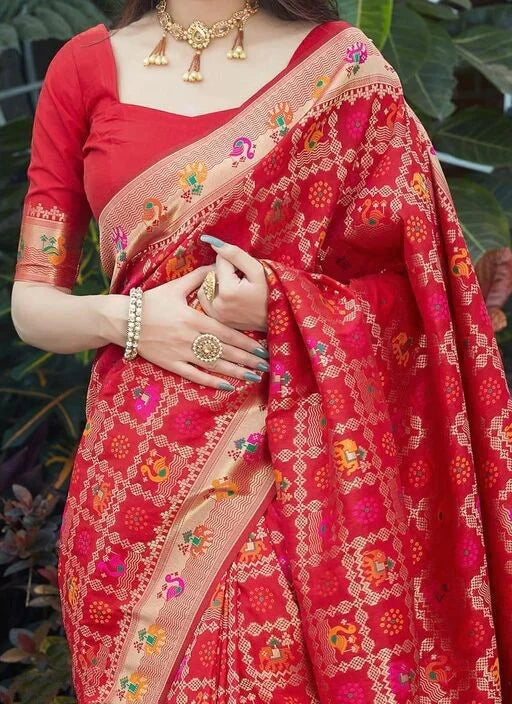 Impressive Red Soft Banarasi Silk Saree With Redolent Blouse Piece - Colorful Saree