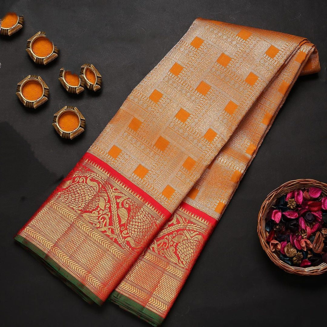 Gratifying Orange Soft Banarasi Silk Saree With Two Attractive Blouse Piece - Colorful Saree