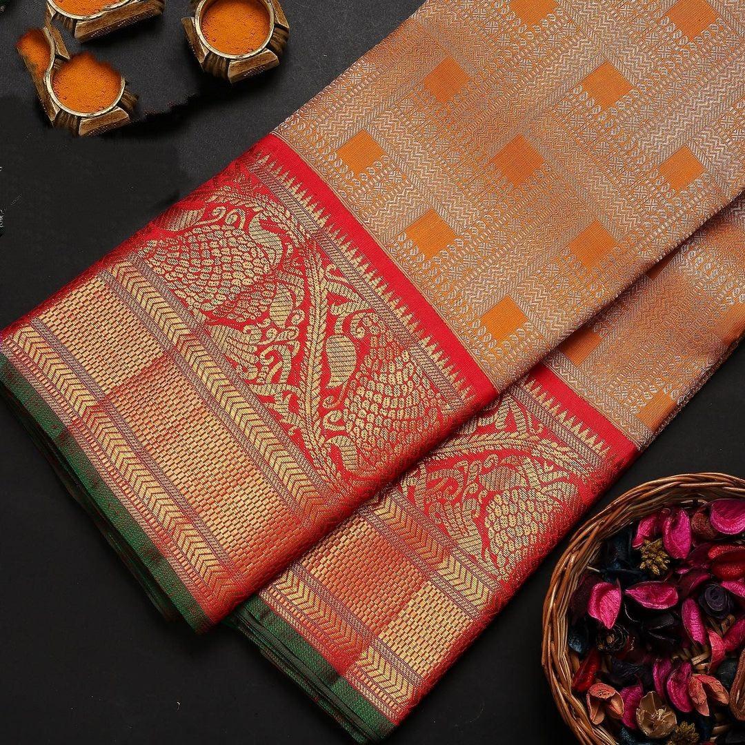 Gratifying Orange Soft Banarasi Silk Saree With Two Attractive Blouse Piece - Colorful Saree