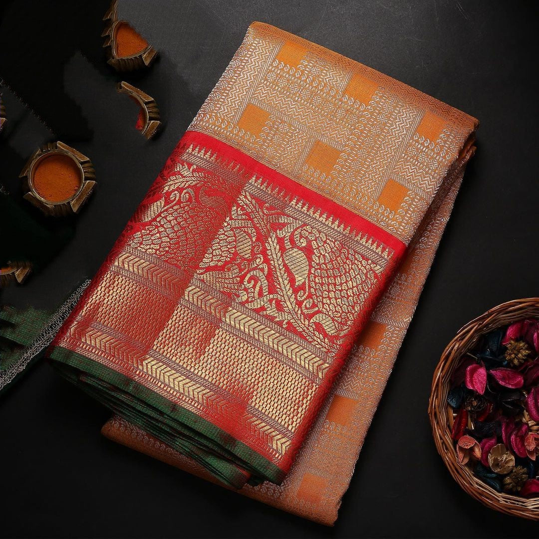 Gratifying Orange Soft Banarasi Silk Saree With Two Attractive Blouse Piece - Colorful Saree