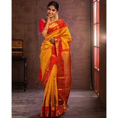 Lassitude Yellow Soft Banarasi Silk Saree With Flattering Blouse Piece - Colorful Saree