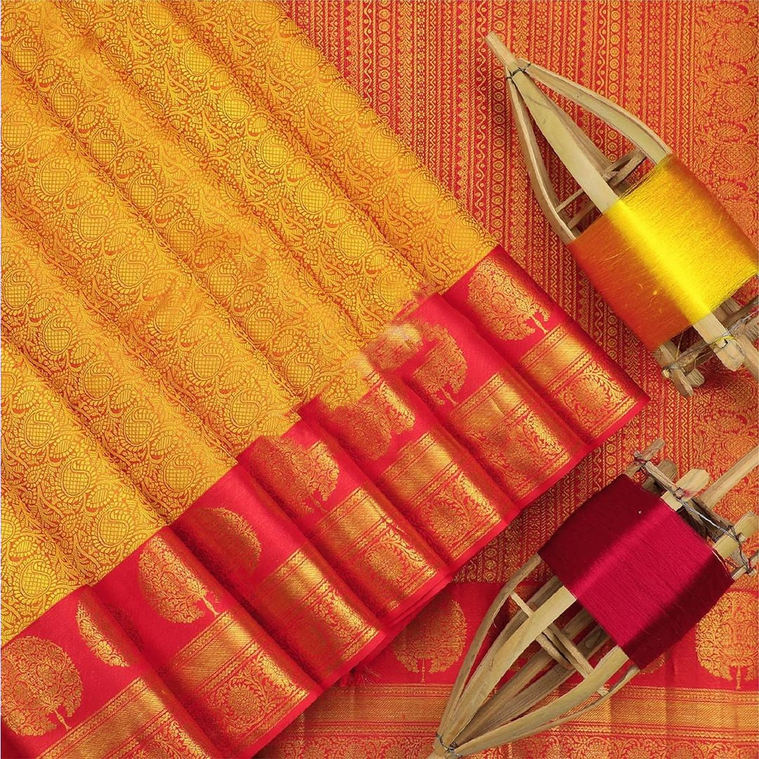 Lassitude Yellow Soft Banarasi Silk Saree With Flattering Blouse Piece - Colorful Saree
