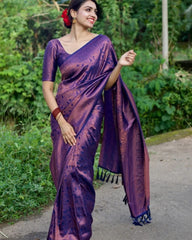 Conflate Navy Blue Soft Banarasi Silk Saree With Engaging Blouse Piece - Colorful Saree