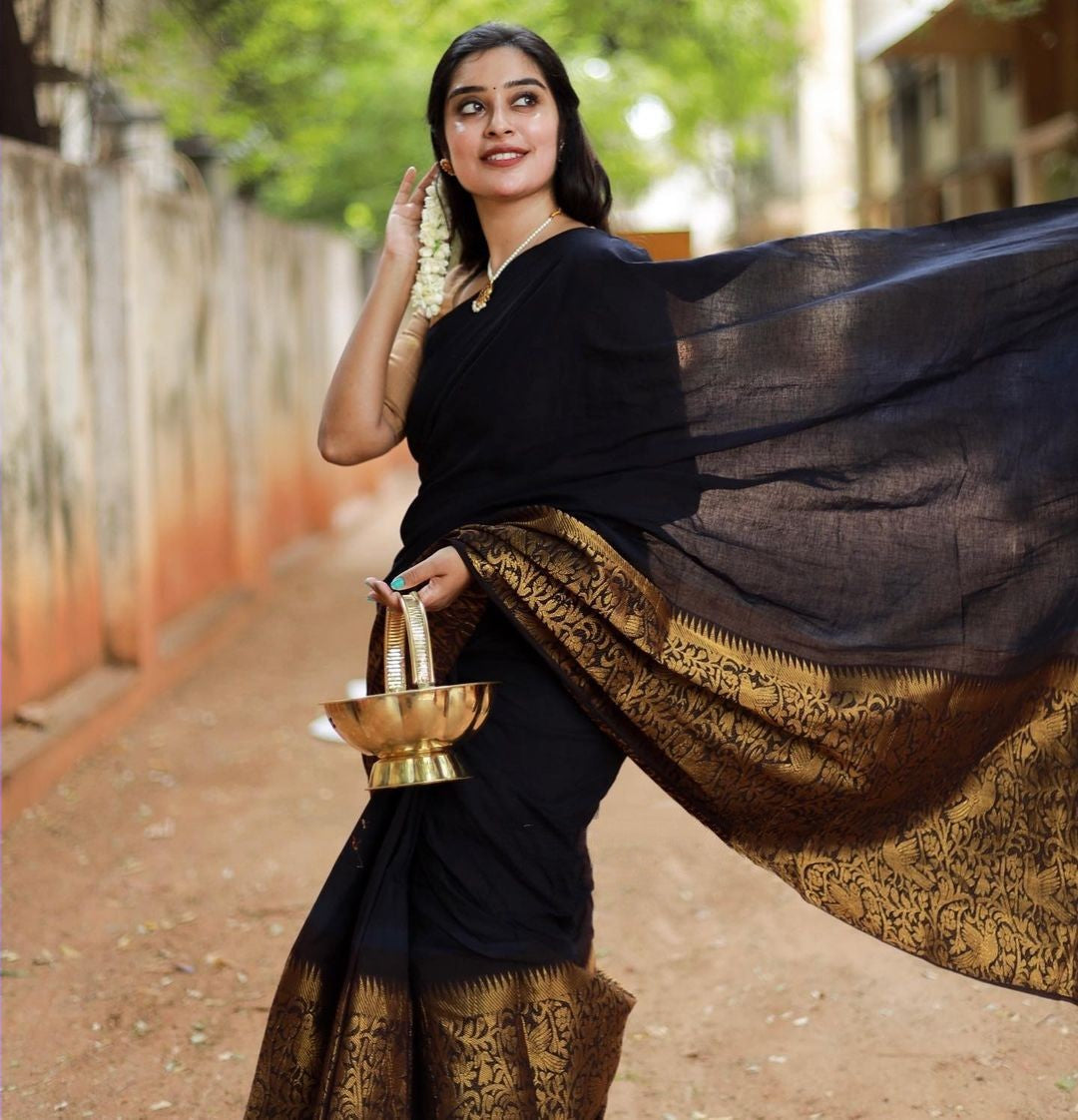 Surpassing Black Soft Silk Saree With Stylish Blouse Piece - Colorful Saree