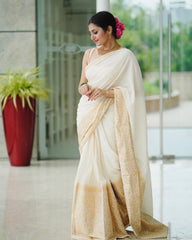 Beauteous White Soft Silk Saree With Serendipity Blouse Piece - Colorful Saree