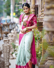 Pleasurable Sea Green Soft Banarasi Silk Saree With Two Smashing Blouse Piece - Colorful Saree