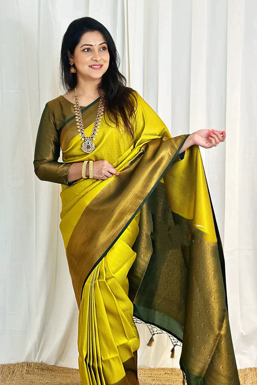 Snazzy Lemon Soft Silk Saree With Inspiring Blouse Piece - Colorful Saree