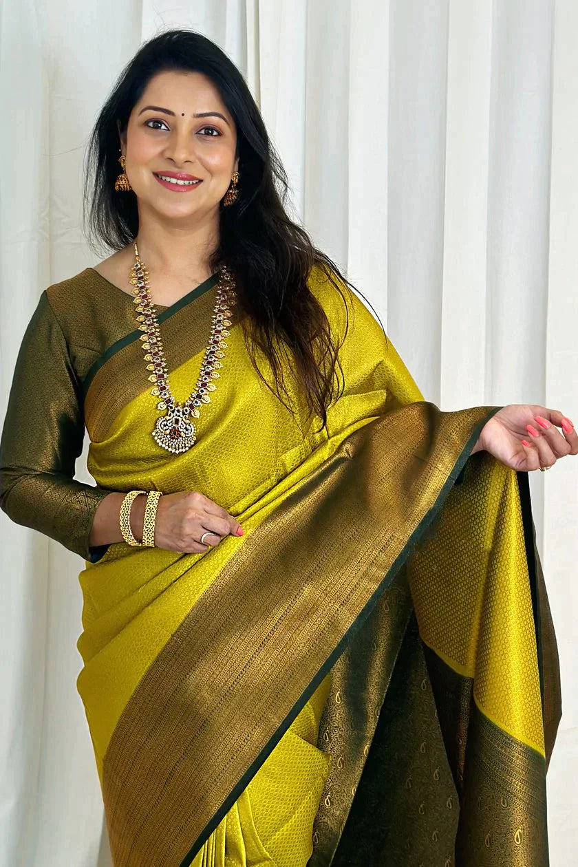 Snazzy Lemon Soft Silk Saree With Inspiring Blouse Piece - Colorful Saree