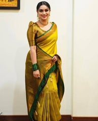 Wonderful Yellow Soft Banarasi Silk Saree With Girlish Blouse Piece - Colorful Saree