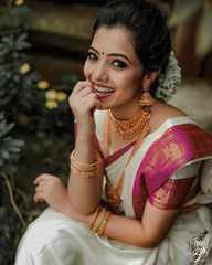 Demanding White Soft Silk Saree With Girlish Blouse Piece - Colorful Saree