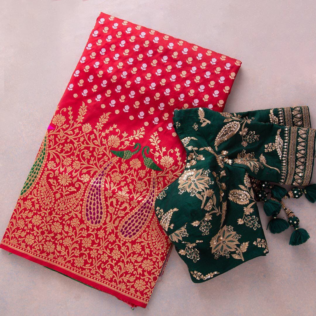 Jazzy Red Soft Banarasi Silk Saree With Demesne Two Blouse Piece - Colorful Saree