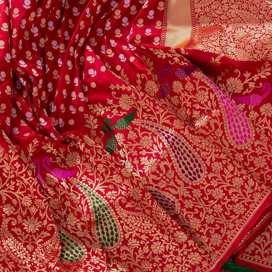 Jazzy Red Soft Banarasi Silk Saree With Demesne Two Blouse Piece - Colorful Saree