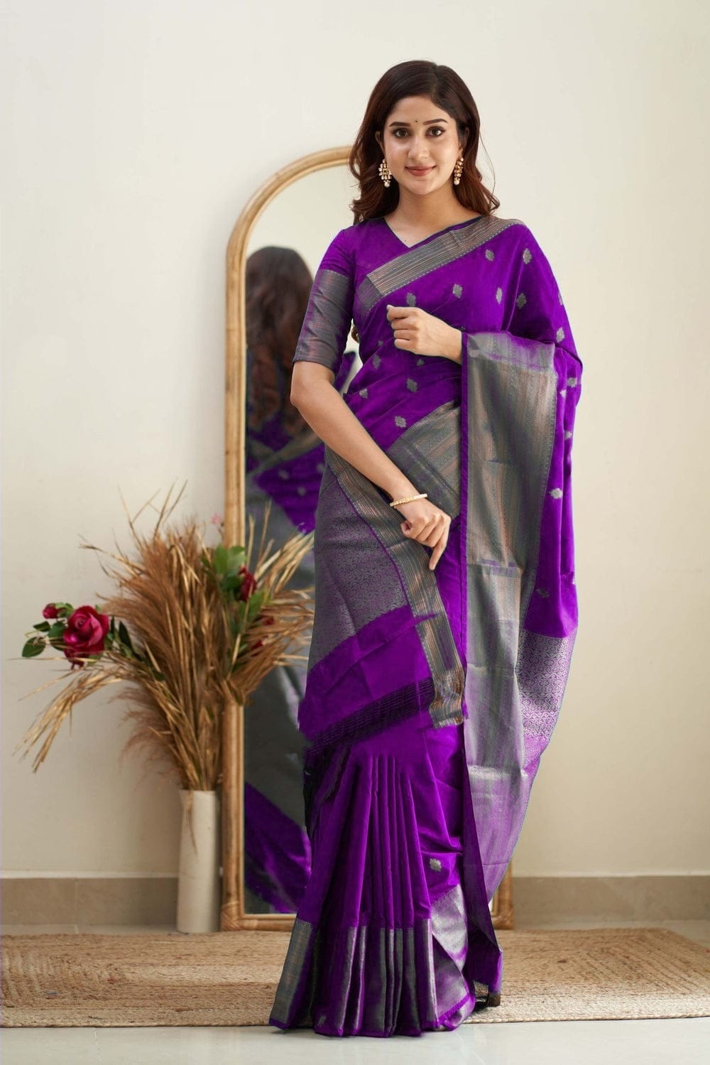 Blooming Purple Soft Silk Saree With Captivating Blouse Piece - Colorful Saree