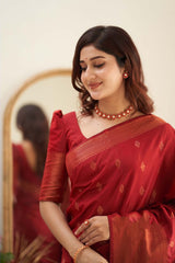 Prominent Red Soft Silk Saree With Mesmeric Blouse Piece - Colorful Saree