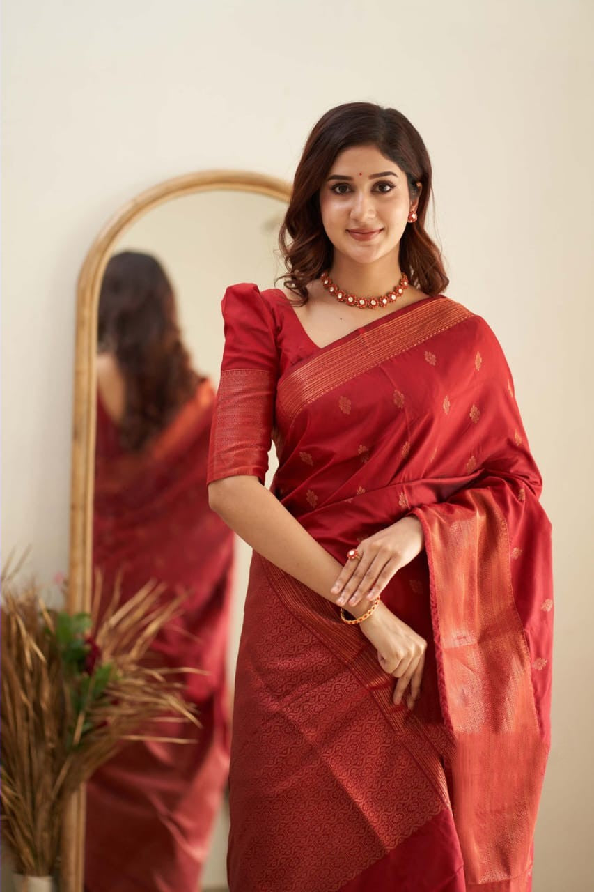 Prominent Red Soft Silk Saree With Mesmeric Blouse Piece - Colorful Saree