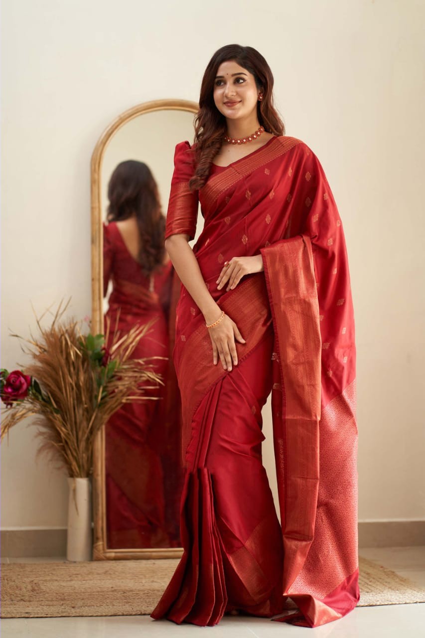 Prominent Red Soft Silk Saree With Mesmeric Blouse Piece - Colorful Saree