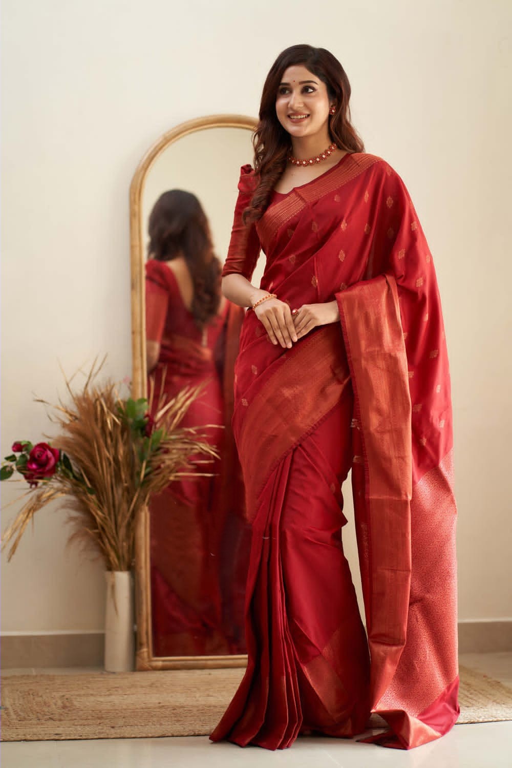 Prominent Red Soft Silk Saree With Mesmeric Blouse Piece - Colorful Saree